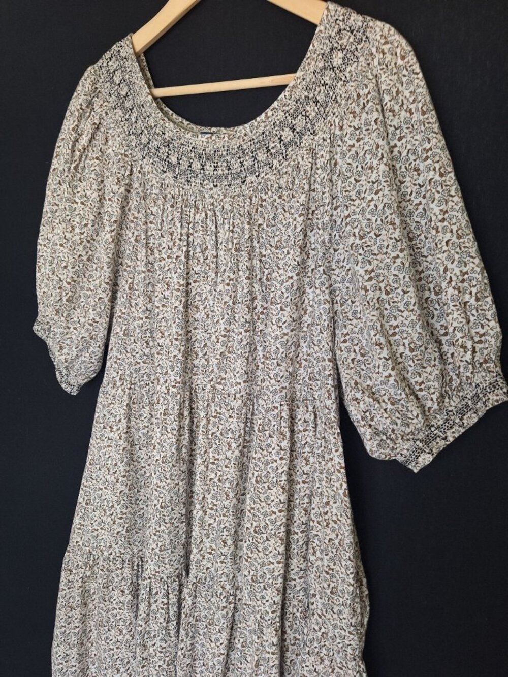 💙 Old Navy Floral Smocked Peasant Dress Size 2X Pockets Boho Cottage Summer Flo - Picture 2 of 8